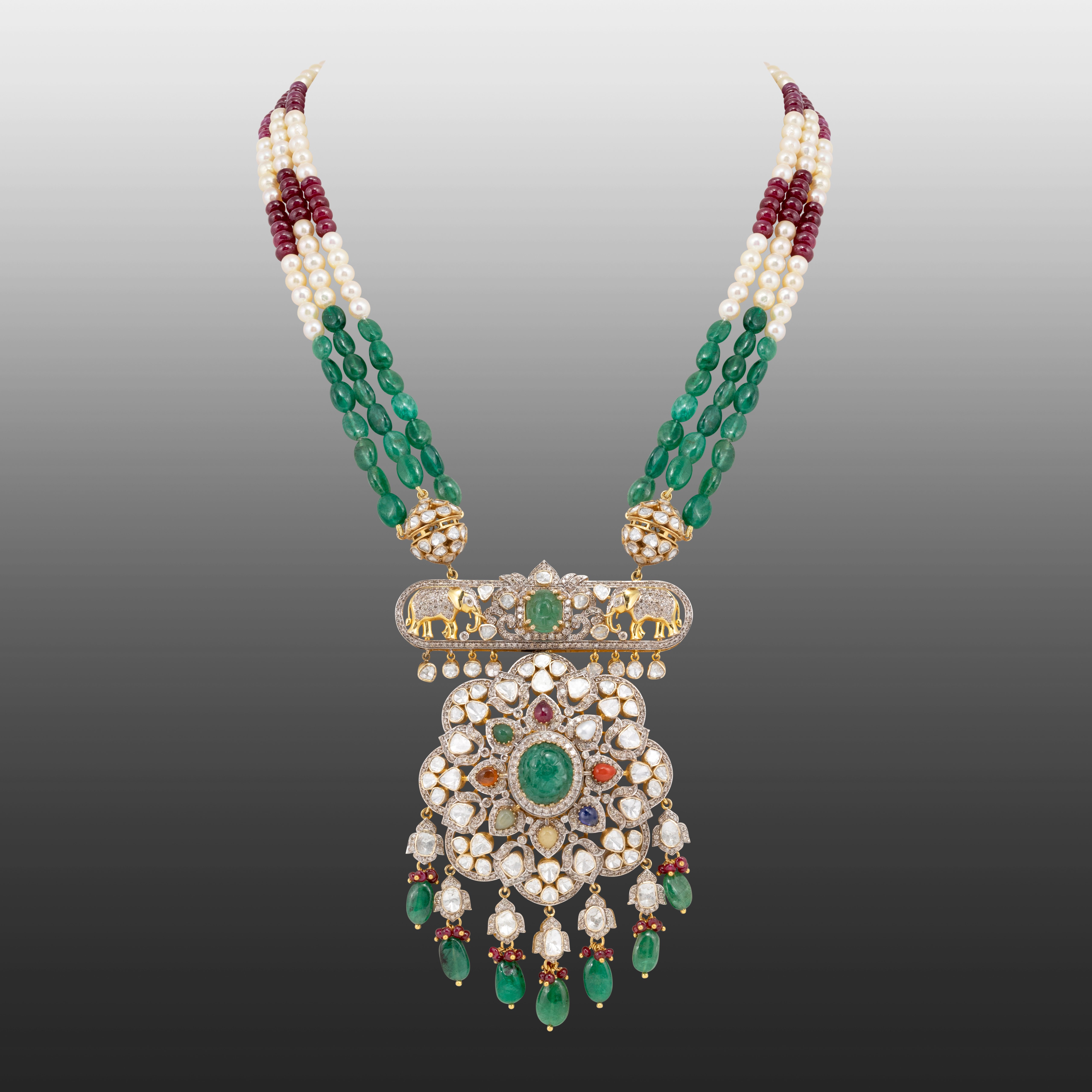 Navratan Necklace with Open Polki and beads
